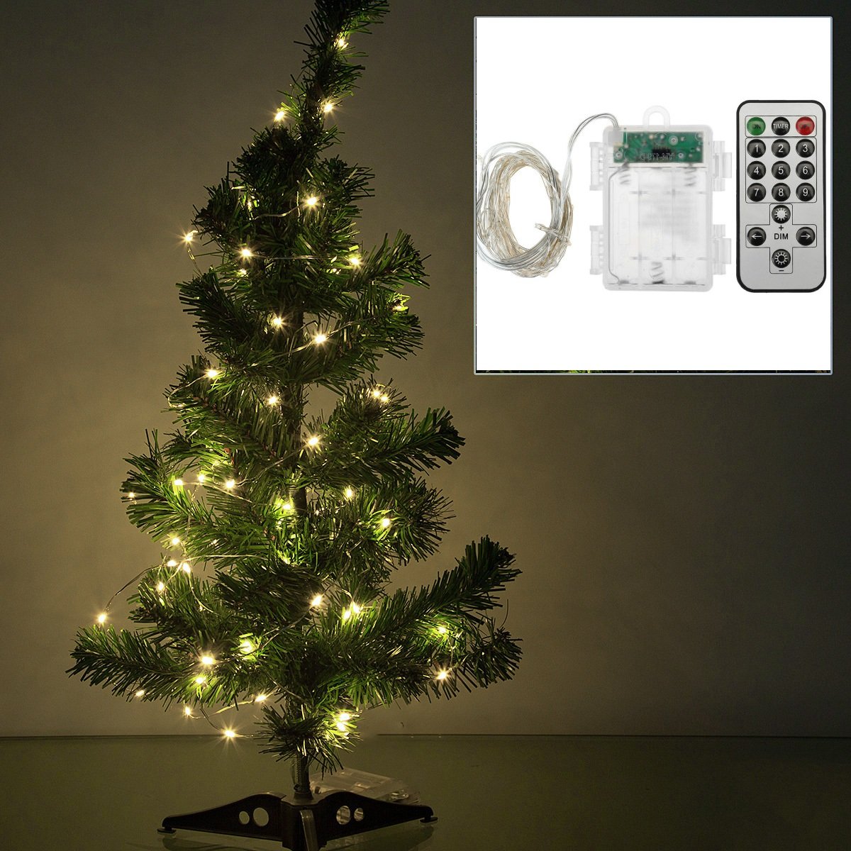 BOLWEO 9 Modes Battery Powered Christmas String Lights with Remote Timer, 5M/16.4Ft 66LEDs Warm White Fairy Copper Wire Lights for Indoor Outdoor Home Garden Christmas Tree Bedroom Decoration