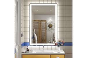 SMIROR LED Bathroom Mirror with Lights 24"x 36", Rounded Rectangle Lighted Vanity Mirror for Wall, Front Lit and Backlit, 3 Colors, Dimmable, Anti-Fog, Tempered Glass (Horizontally/Vertically)