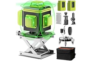Dufuls 16 Lines Laser Level 360 Self Leveling, 4x360° 4D Green Cross Line Laser Level Tool with 2 Rechargeable Batteries & Remote Controller for Construction Picture Hanging and Indoor Project