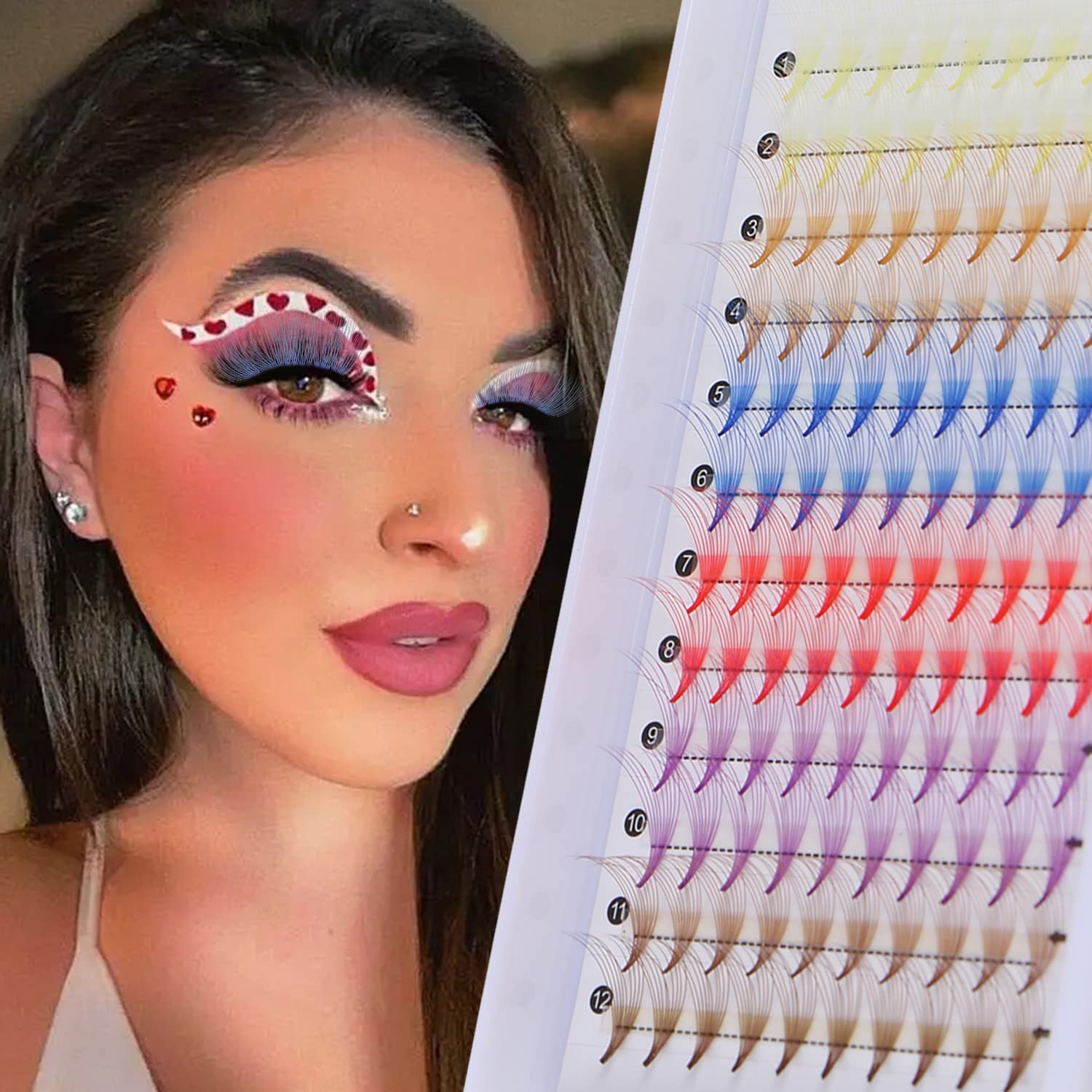 Color Cluster Eyelashes Natural Look, UHOMENY Individual Lashes Extension Natural Mixed Color Makeup Cluster Eye Lashes Single Soft Fans Lashes DIY Eyelash Extension (6 colors 10D 0.07C 14mm)