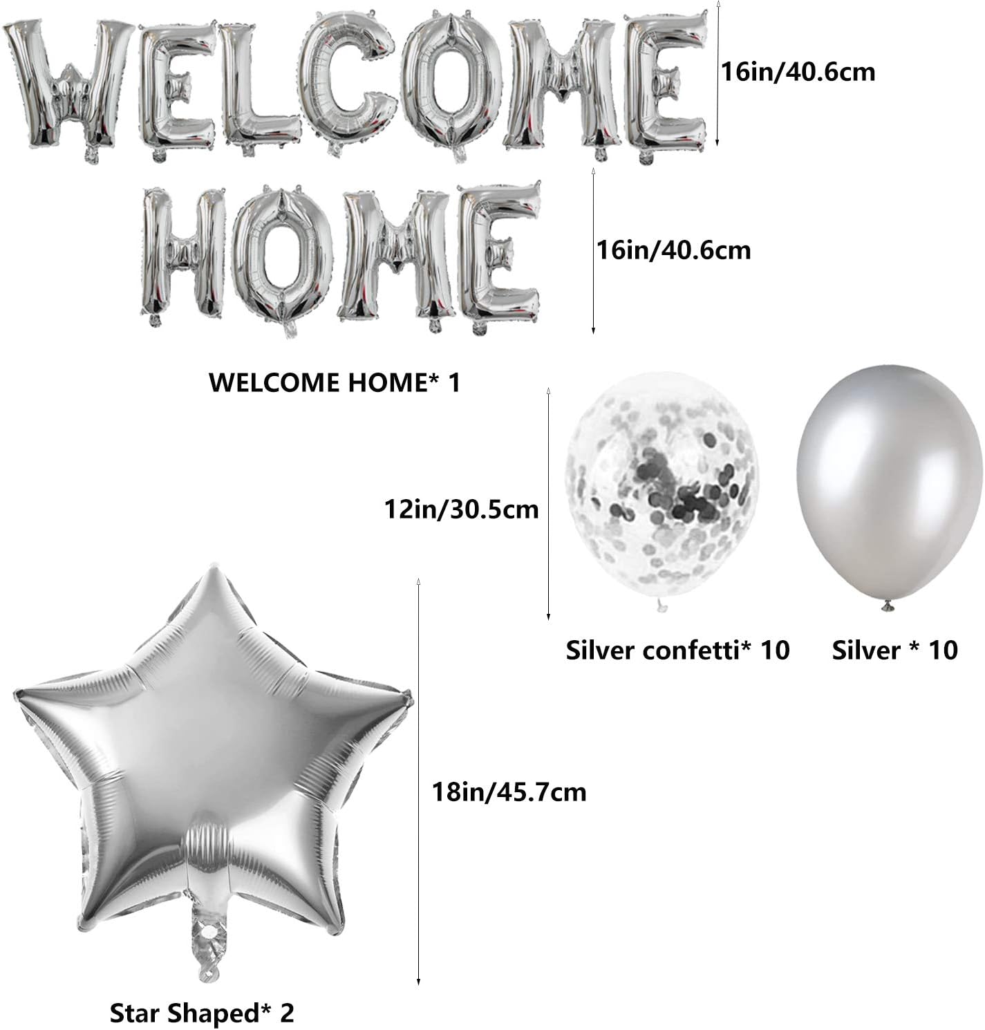 Fechy Welcome Home Letter Balloon Banner with Star Confetti Balloons for Home Family Party Decorations(24 Pack) (Silver) - Image 5