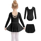 Gogokids 2PCS Long Sleeve Dance Leotards with Removable Skirt, Toddler Dance Dress for Ballet Class & Performance 3-11Years