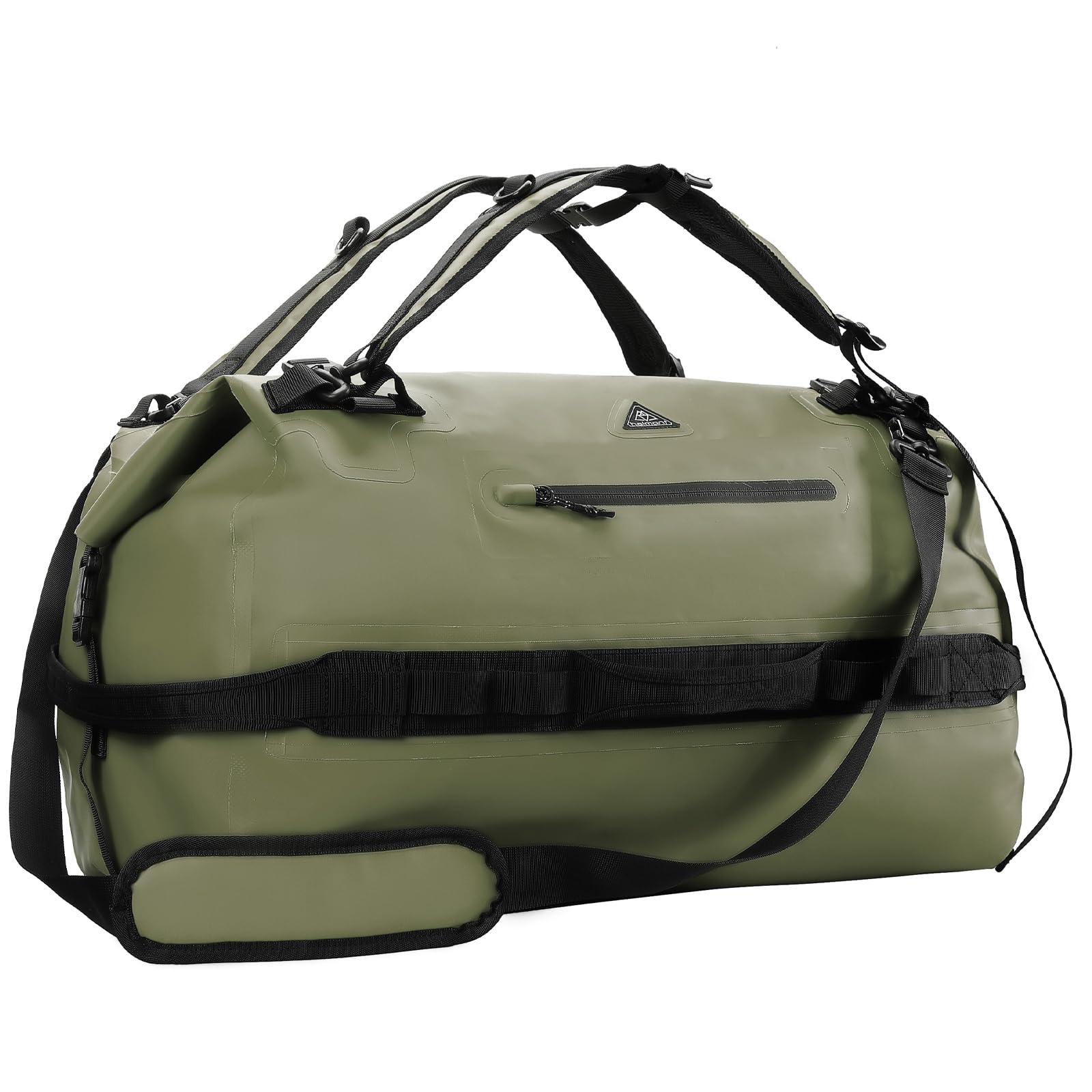 Haimont 60L Waterproof Duffle Sports Holdall Backpack for Men Women Heavy Duty Roll-Top Dry Bag Outdoor, Army Green