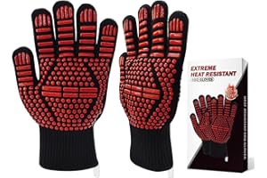 BBQ Gloves, Dakiwin Heat Resistant BBQ Gloves(1472°F), Silicone Non-Slip Oven Gloves, Grill Gloves Heat Proof for Men/Women, Oven Gloves with Fingers for Kitchen Cooking,Grilling (Red-Pro, 10.6 inch)