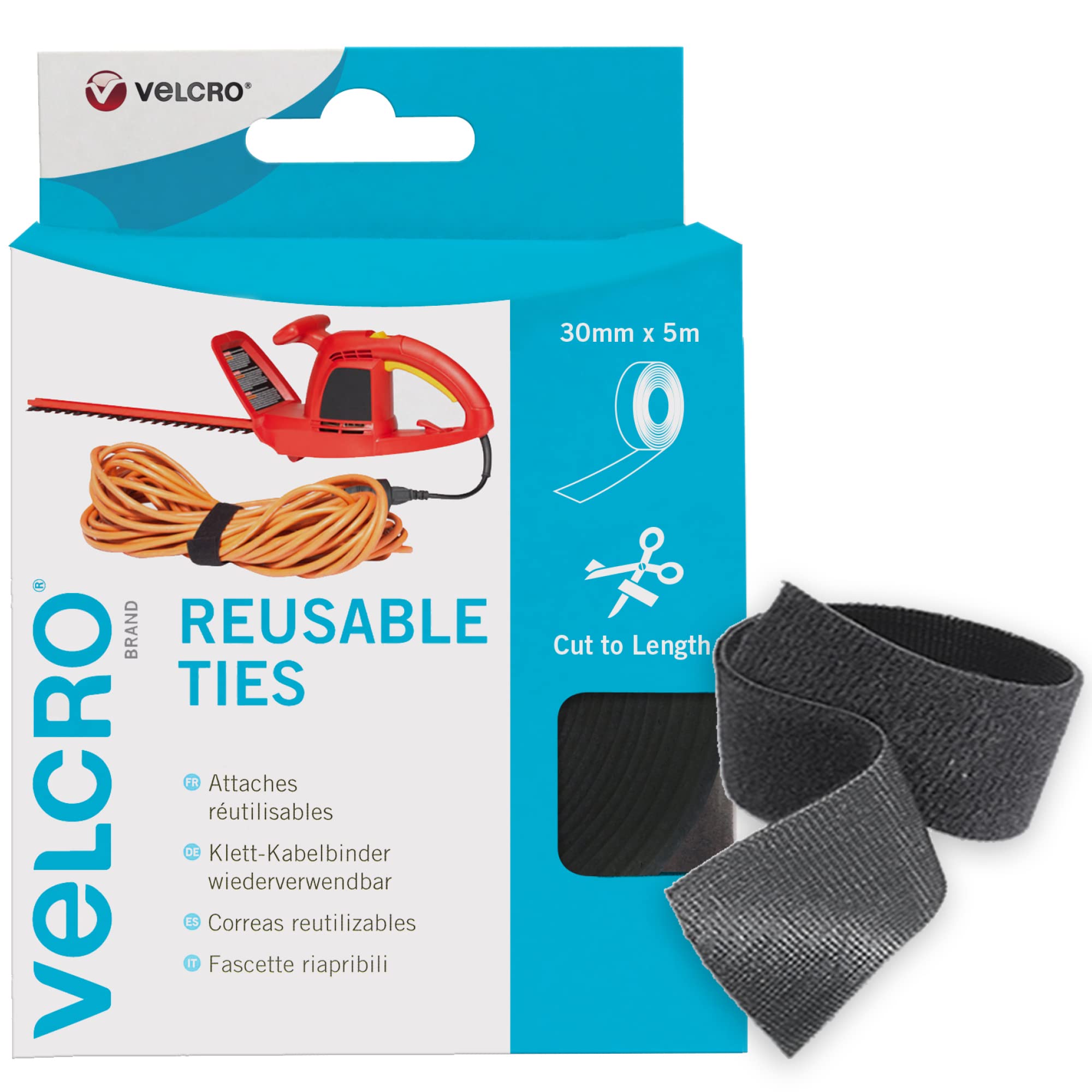 VELCRO Brand One-Wrap Reusable Ties Multi-Purpose Ties Perfect Desk Accessories for Cable Management & Home Improvement Black 30mm x 5m โ image 1