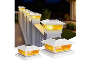KEILAIMO Solar Post Cap Lights Outdoor for 4x4 5x5 6x6 Wood/Vinyl Posts, 2 Pack Fence Post Solar Lights with Flickering Flame & Warm Modes for Deck/Garden/Patio, IP65 Waterproof - White