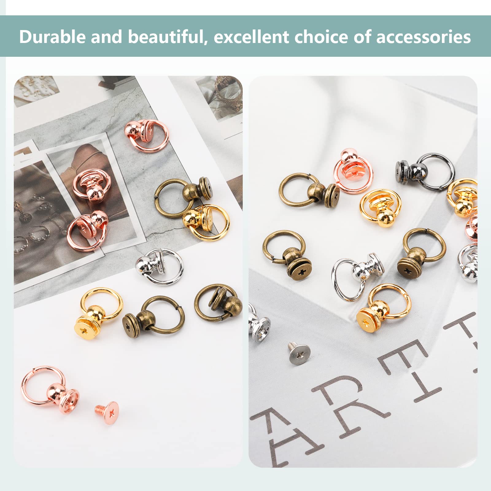 50pcs Screwback Round Head Rivet with Pull Ring Studs with Screwdriver for DIY Leather Craft Belts Purse Handbags Phone Cas (Multicolour)