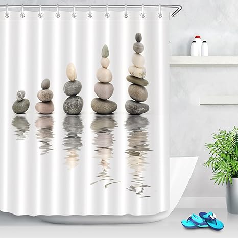 Amazon Com Lb Stacking Zen Stones Shower Curtains Oriental Rocks On Peaceful Water Zen Meditation Spiritual Bathroom Curtains Set Waterproof Fabric Curtain With Hooks 70w X 70h Kitchen Dining