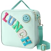 Insulated Lunch Bag With Adjustable Shoulder Strap, Nylon Preppy Lunch Box Large Insulated Lunch Bag Reusable Lunch Tote Bag with Smiley Preppy LunchBag for Girls School Travel Picnic (Green)