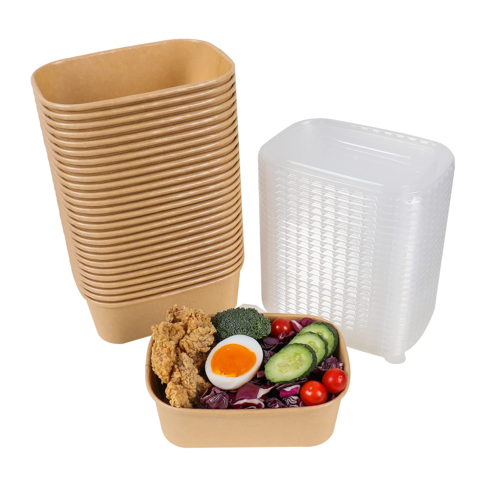 JAYEEY 25 oz Disposable Kraft paper bowls with lids, Rectangle Food ...