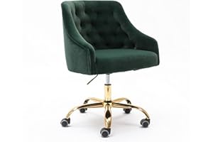 ZOBIDO Comfy Home Office Task Chair with Wheels, Cute Modern Upholstered Velvet Seashell Back Adjustable Swivel Vanity Desk Chair, for Women, for Kids, for Girls, Living Room(Dark Green)
