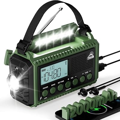 Roxicosly Wind Up Radio AM FM SW Emergency Solar Hand Crank 44400mWh 12000mAh
