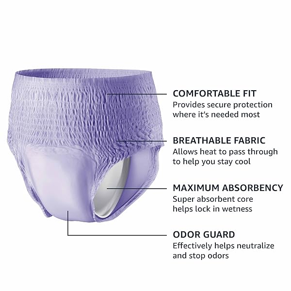 AMAZON BASICS INCONTINENCE UNDERWEAR FOR WOMEN, PROTECTIVE, DISPOSABLE, POSTPARTUM, MAXIMUM ABSORBENCY, X-LARGE, LAVENDER, 16 COUNT
