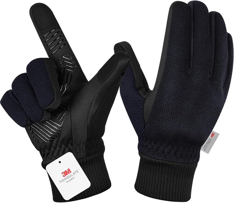 BIKINGMOREOK Winter Gloves Men Women 3M Thinsulate Touchscreen Warm Black L