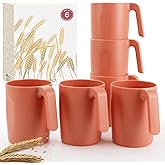 Wrova 16oz Wheat Straw Cups with handles set of 6-Plastic Cups Reusable-Unbreakable Kids Mugs-Dishwasher Safe & Microwave Safe-Ideal Plastic Mugs for Tea,Coffee,Camping,RV-Orange