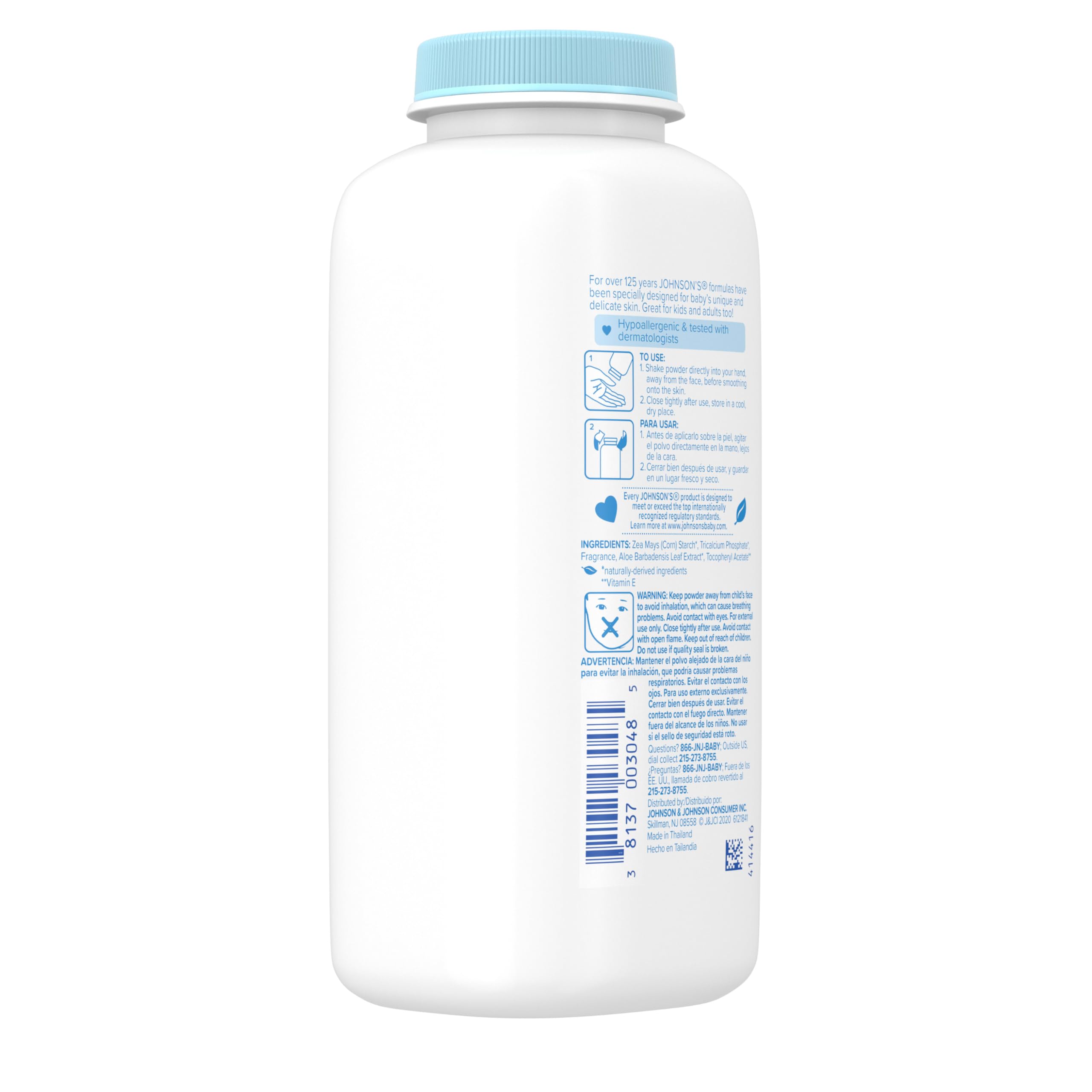 Johnson's Naturally Derived Cornstarch Baby Powder, Aloe & Vitamin E for Delicate Skin, Hypoallergenic, Free of Talc, Parabens, Phthalates & Dyes, Silky for Gentle Baby Skin Care, 9 oz