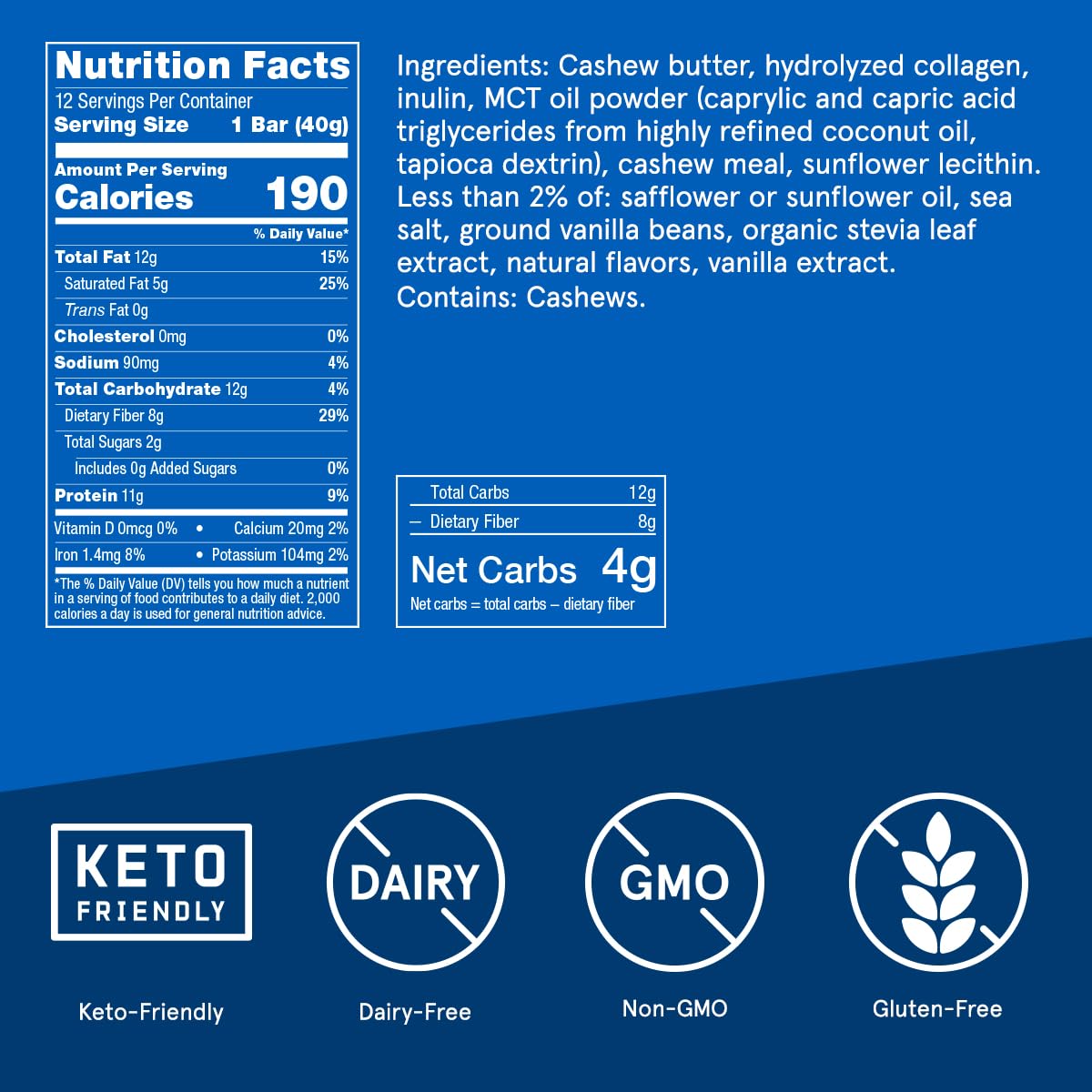 Bulletproof Vanilla Shortbread Collagen Protein Bars, Pack of 12, Keto-Friendly Snack with MCT Oil, 2g Sugar, No Added Sugar, Grass-Fed Collagen