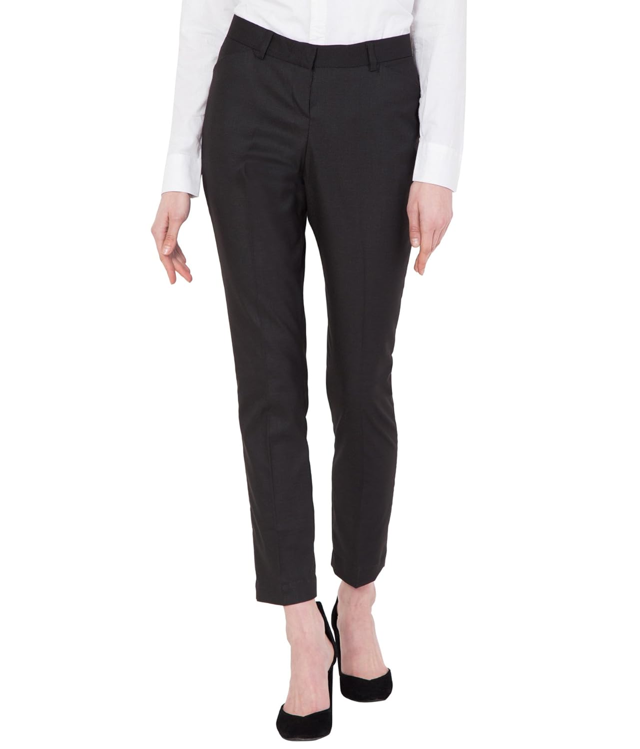 american-elm dark brown stretchable cotton slim fit formal trouser for women