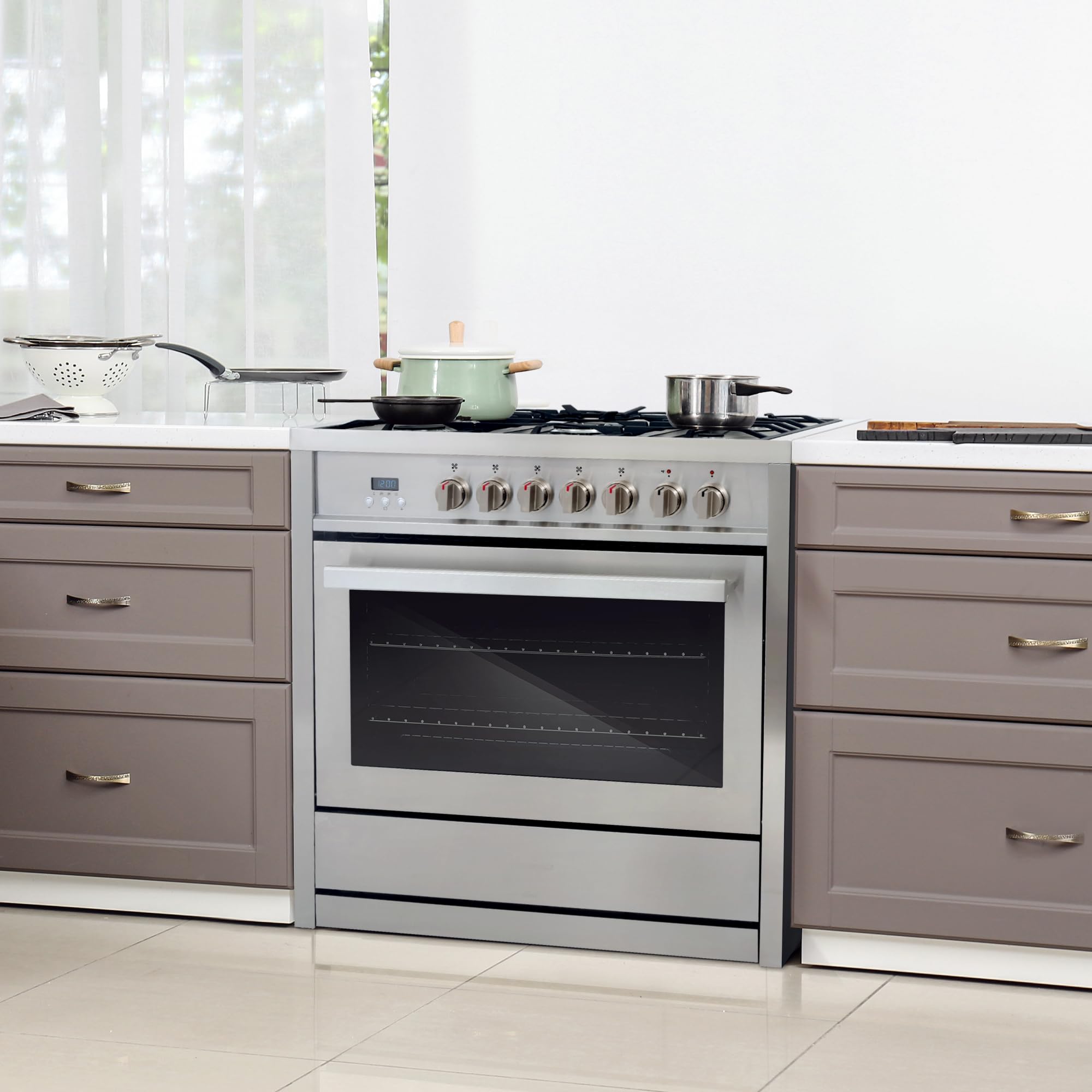 COSMO F965NF 36 in. Stellar Collection 3.8 cu. ft. Dual Fuel Range, 5 Sealed Burners, 8 Function Convection Oven in Stainless Steel