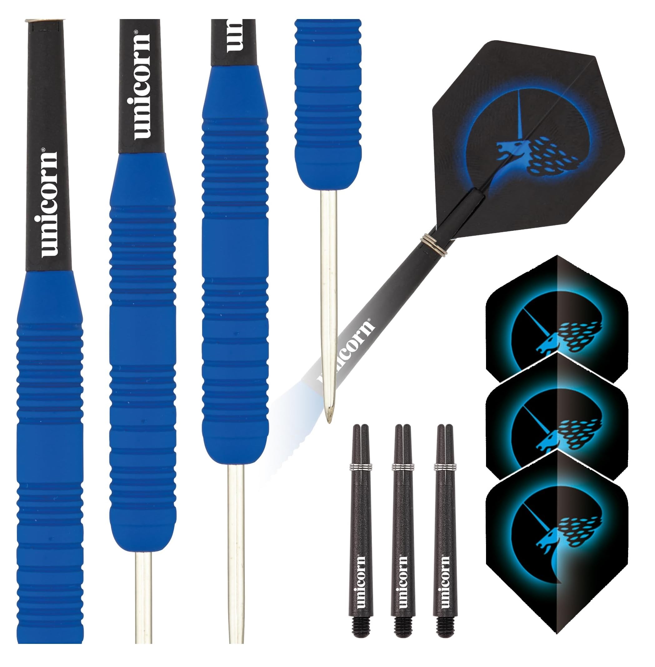 Unicorn Steel Tip Darts Set | Core Plus | Smooth Comfortable Rubberised Brass Barrels | Blue | 23 g — image 1