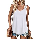 Sipaya Tank Top for Women Spring Fashion Sleeveless V Neck Lace Tops Flower Flowy Summer Outfits Beach Vacation