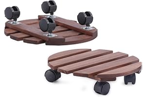 VICTORY RELAX 2 Pack Wood Round Plant Caddy, 12 Inch Heavy Duty Rolling Stand with Wheels, Sturdy Patio Flower Pot Dolly for Indoor Outdoor