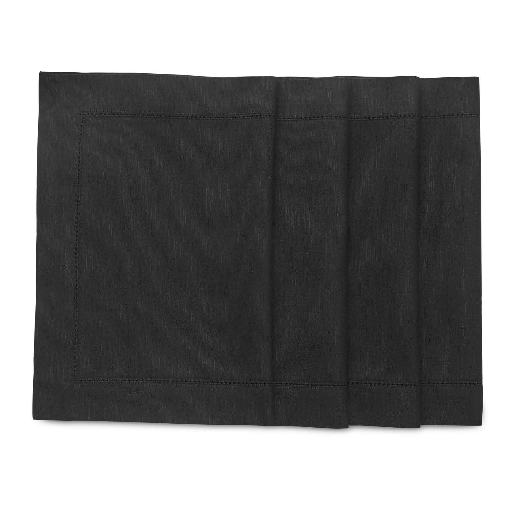 Solino Home Black Placemats Set of 4 - Cotton Linen Hemstitch Placemats 14 x 19 Inch for Spring, Summer, Mothers Day