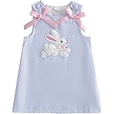Yuemengxuan Kids Toddler Baby Girl Easter Dress Bunny Embroidery Sleeveless Striped Dress Cute Summer Clothes