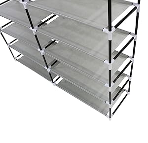 Todeco - Stoffschrank, Stoff-Garderobe - Material: Edelstahlrohre - Abschlusstyp: Klettteile und Reißverschluss - 2 Türen, Schuhschrank, 114 x 110 x 28 cm, Grau