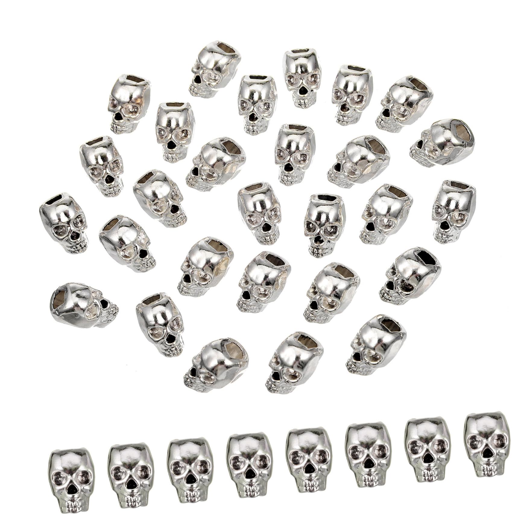 OHPHCALL 30Pcs Silver Alloy Skull Spacer Beads 12Mm for Diy Necklace Bracelet Earring Jewelry Making Accessories