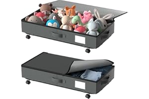 HYSEYY Under Bed Drawers, Under Bed Storage with Wheels - Storage Under Bed with 3 Handles and Label Holder, 2-in-1 Underbed Storage Bins for Blanket, Comforter, Clothes, Toy (Grey, 2Pack)