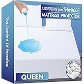 Lunsing Waterproof Queen Mattress Protector, Noiseless, Breathable, and Soft Queen Size Mattress Pad Cover with 6-18 inches D