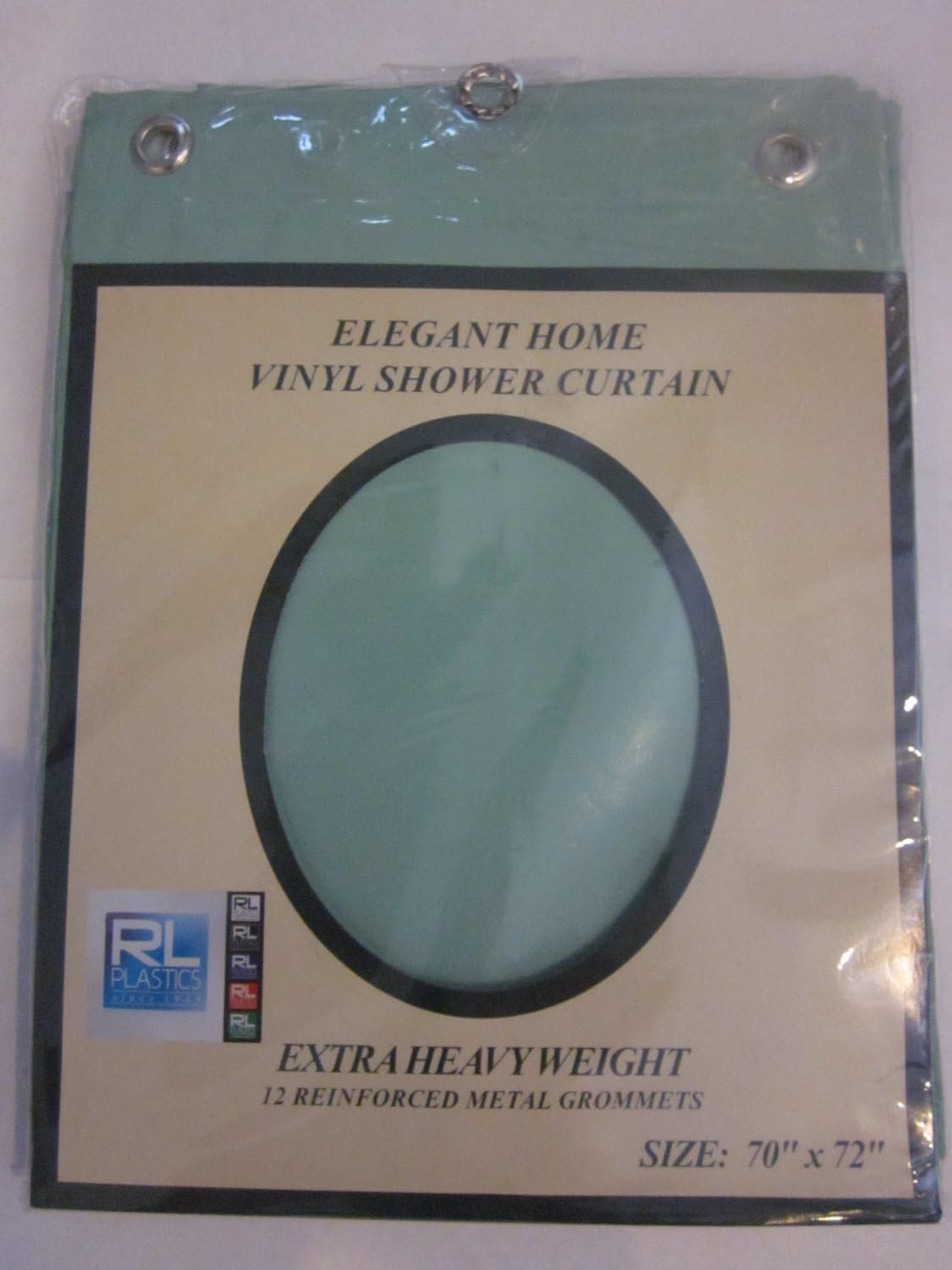 RL Plastics Heavy Duty Vinyl Shower Curtain with Metal Grommets, Jade Green