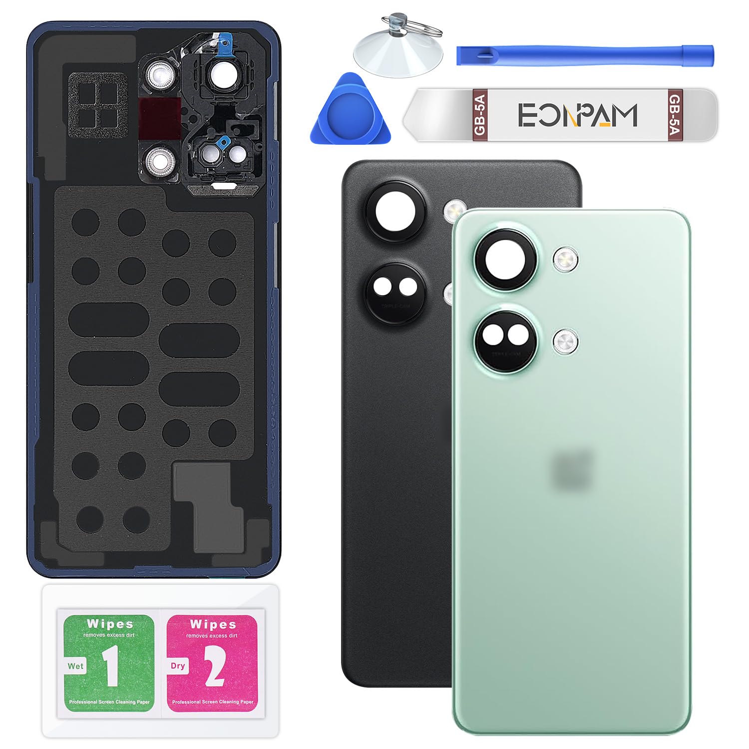 Eonpam Back Cover Glass for Oneplus Nord 3 Rear Glass Replacement with Camera Lens + Repair Kit Genuine Rear Housing (Green)