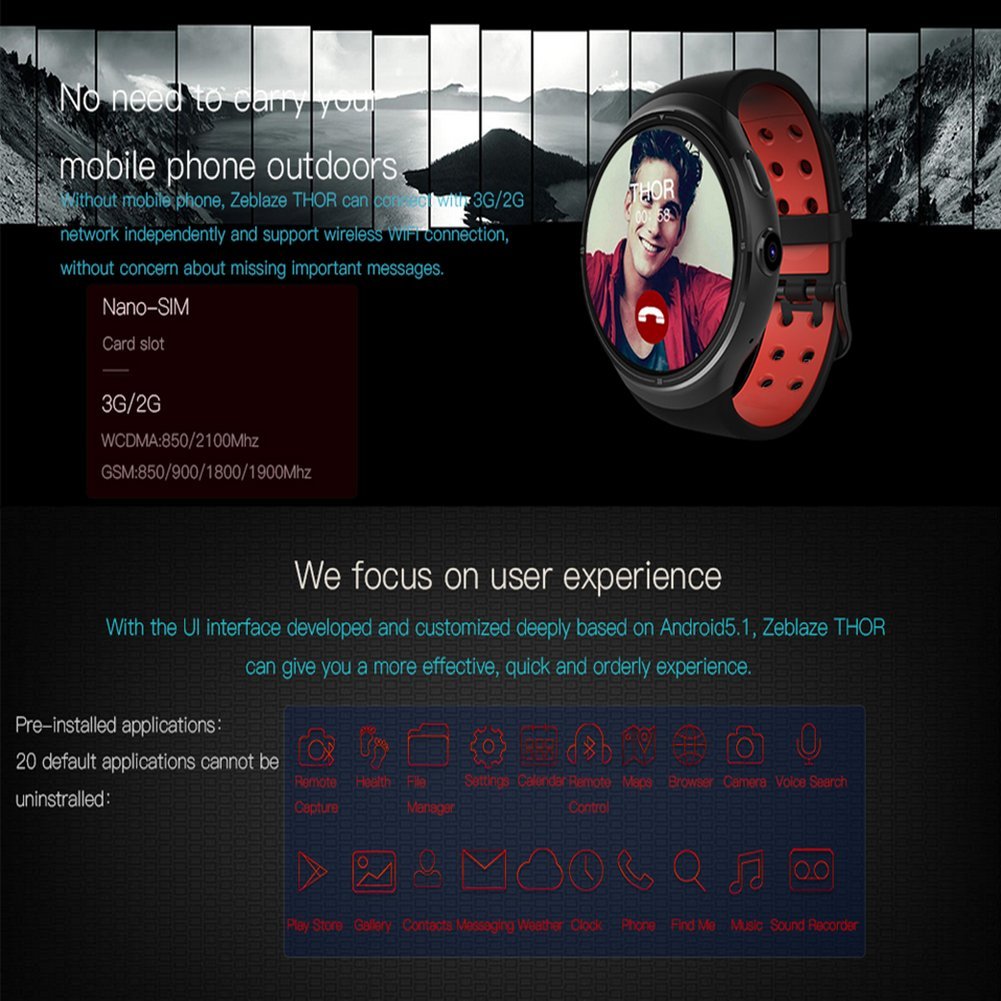 Zeblaze Thor 3 g Bluetooth Reloj Inteligente Android 5.1 OS ...