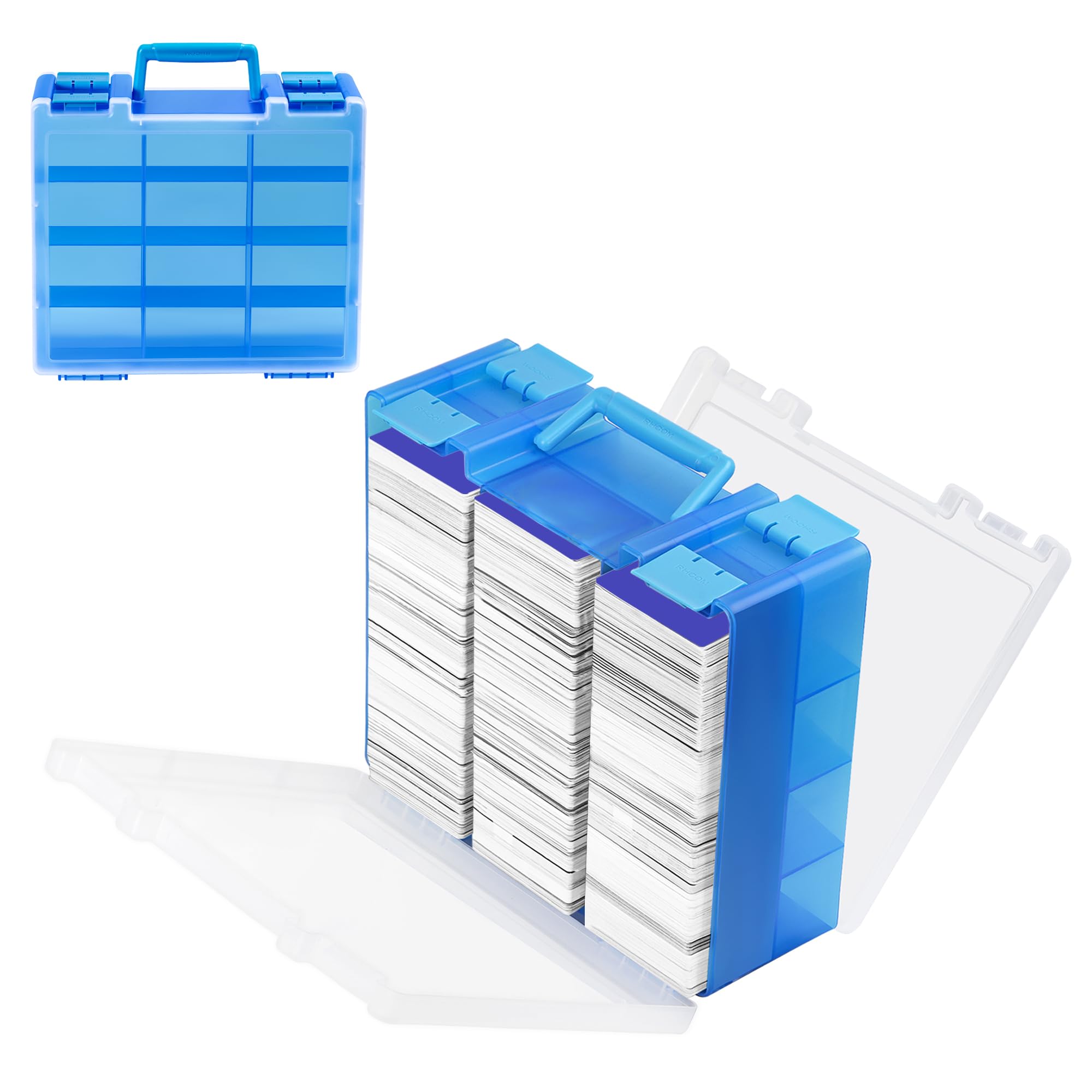 Risou Trading Card Storage Case for PTCG, MTG, OCG, Basketball, Football, Sports Cards and all Standard Size Game Cards,Large Portable Double-Sided Deck Box for 3200+ Cards(Case Only) (Blue)