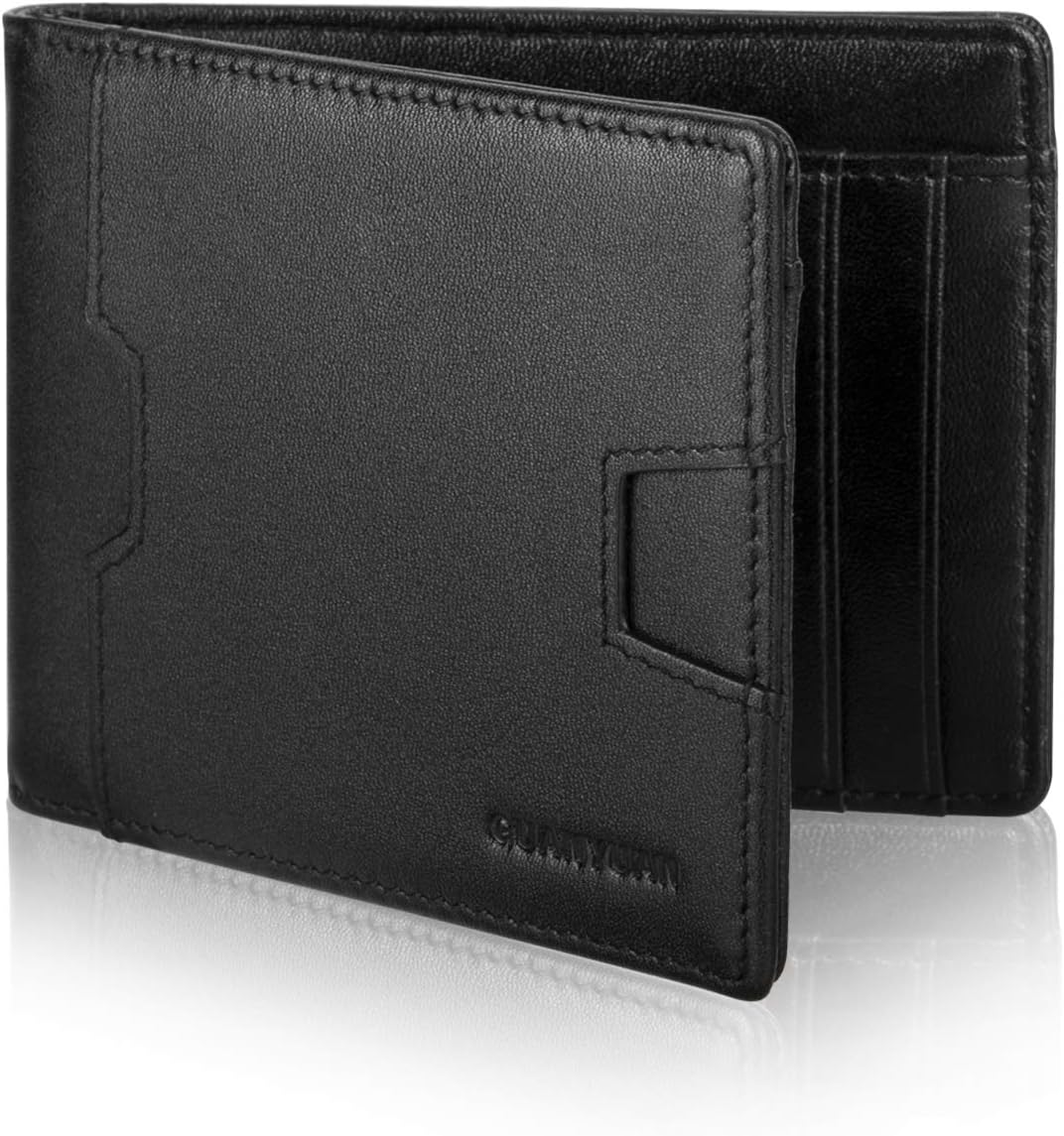 Men Leather Wallet with Money Clip，RFID Blocking Men’s Wallets，Slim Wallet,Minimalist Wallet（Black）