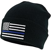 Armycrew Thin Blue Line American Flag Embroidered Winter Watch Cap Cuff Beanie