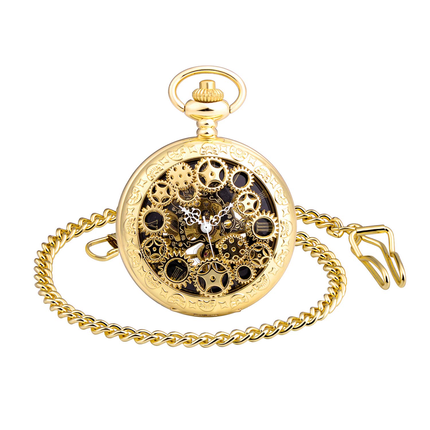 MICGIGI-Unisex Mechanical Hand-wind Pocket Watch Retro Gear Punk Skeleton Pocket Fob Watches with Chain