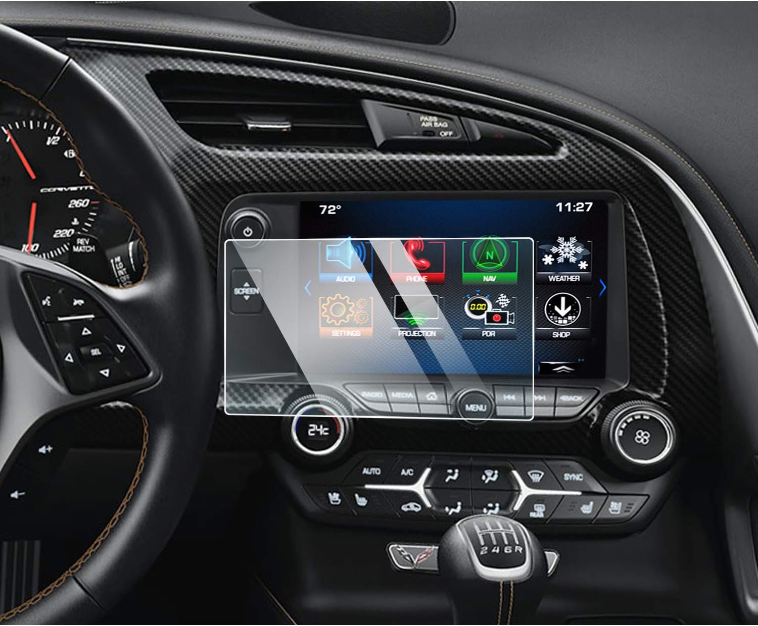 YEE PIN Screen Protector for 2014-2019 Chevrolet Corvette MyLink Center Control Touch Screen,Car Navigation Display Glass Protective Film Reduce Fingerprint (8-inch)