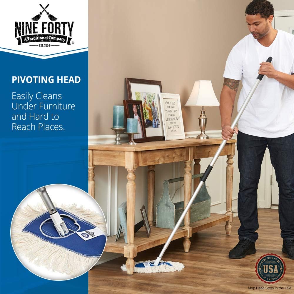 Nine Forty Residential | Commercial USA Cotton Wedge Hardwood Floor Dry Dust Mop Head | Handle: Health & Personal Care