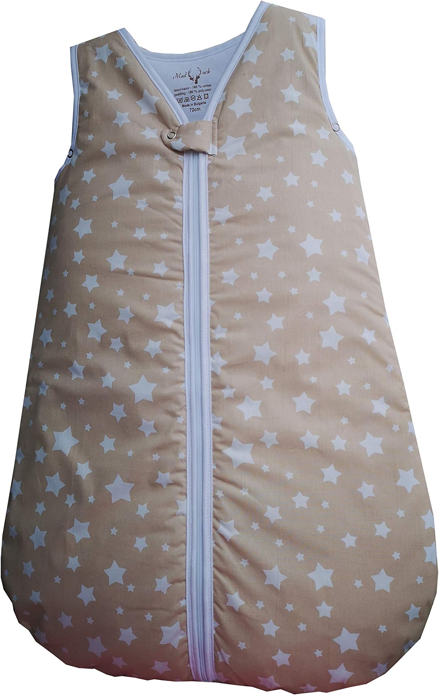 Baby Sleeping Bag 2,5 TOG, 6-18 Months: 100% Organic Cotton, 90cm, Footless, Two- way middle zip, Beige