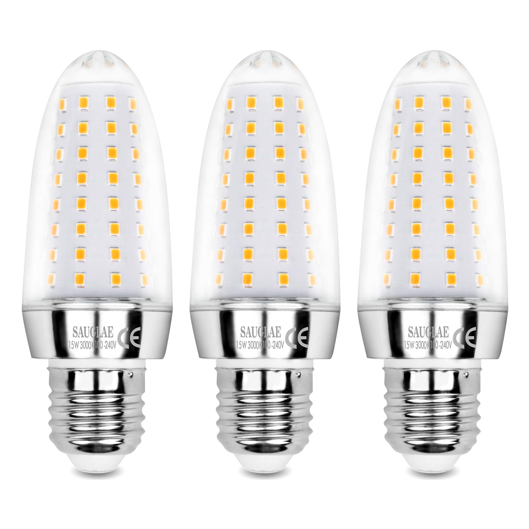 SAUGLAE 15W LED Light Bulbs, 120W Incandescent Bulbs Equivalent, 3000K Warm White, 1700Lm, E27 Large Edison Screw LED Lights, Pack of 3