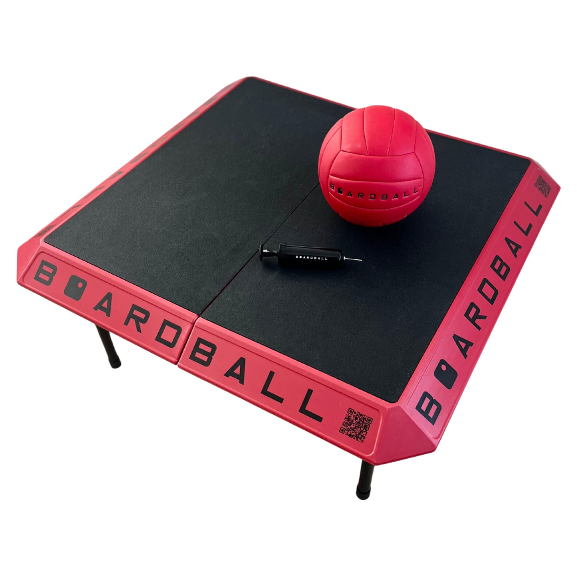 Photo 1 of Boardball Sport Portable Foldable Indoor Outdoor Boardball Set with Rubberized Top Surface Board, Volleyball, and Compact Hand Pump, Red and Black