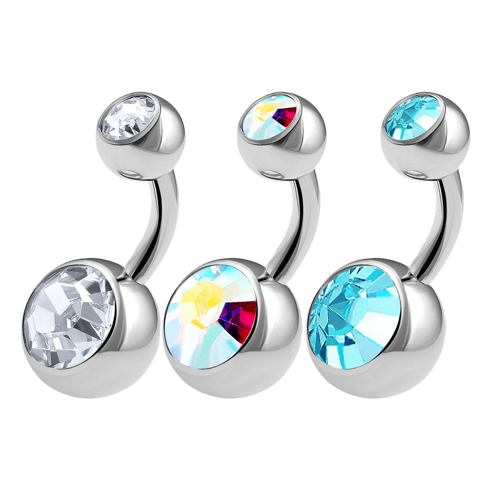 3PCS 316L Surgical Steel Short Navel Ring Studs 14 Gauge 1/4 6mm Transparent AB Shallow Navel Bar Jewelry See more Colors