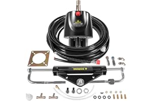 SIXCOW 150HP Hydraulic Outboard Steering Kit - 6.9 Mpa/1000 psi Working Pressure, 409.7 kgf Output Force, Complete Boat Marine System for Singlem Built-in 2-Way Lock Cylinder, 150 HP Helm Pump, 26ft Hose