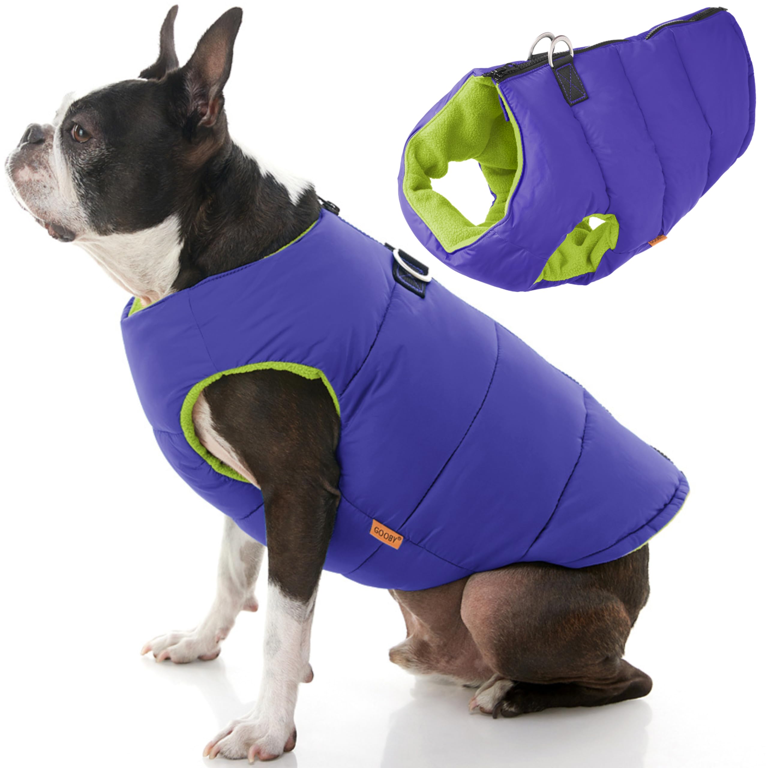 Gooby Padded Vest Dog Jacket - Solid Purple, X-Large - Warm Zip Up Vest Fleece Jacket with Dual D Ring Leash Water Resistant for Small to Medium Dogs Image