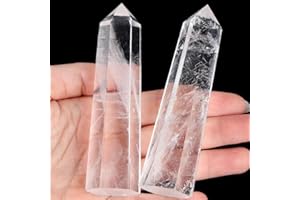 AIERCRYSTAL 2PC 3.9 inch Large Clear Quartz Crystal Points Tower Wand for Reiki Chakra Meditation Gift (White Crystal/3.8-4.2inch 2pcs)