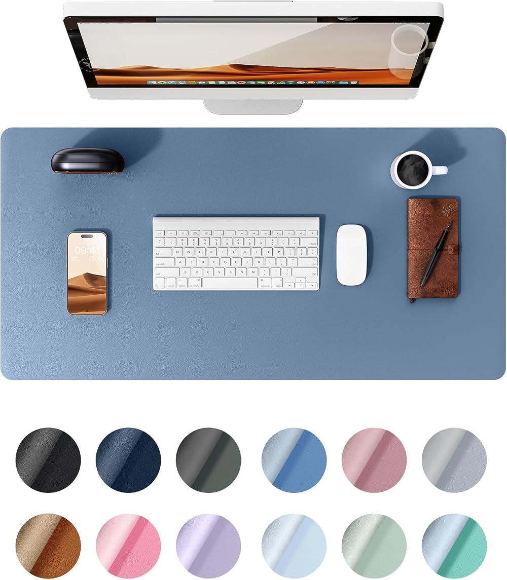 YSAGi Leather Desk Mat Large 60x35 cm Sea Blue Non-Slip Water Resistant