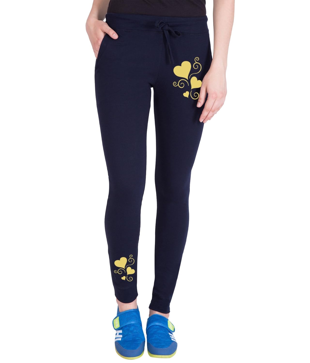 american-elm women slim fit navy blue printed women track pant